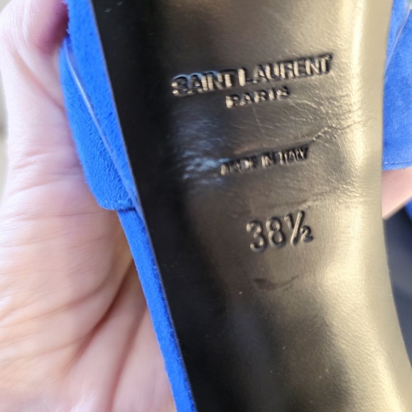 Saint Laurent YSL Blue Suede Platform Stiletto Ankle Strap Buckle Heels EU 38.5 - Picture 10 of 11